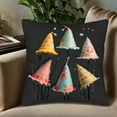 thumbnail image 5 of Set of 2 18x18in Throw Pillow Covers - Festive Black Background with Colorful Floral & Geometric Party Hats Perfect for Couch Bed Car, 5 of 8