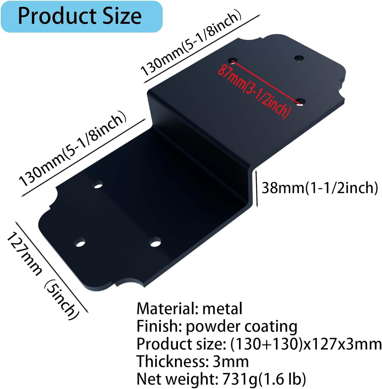 2 packs of heavy-duty gazebo brackets black type brackets, 6 inch steel angle beam connectors, used for wood project deck frame structure fence repair column to beam connectors