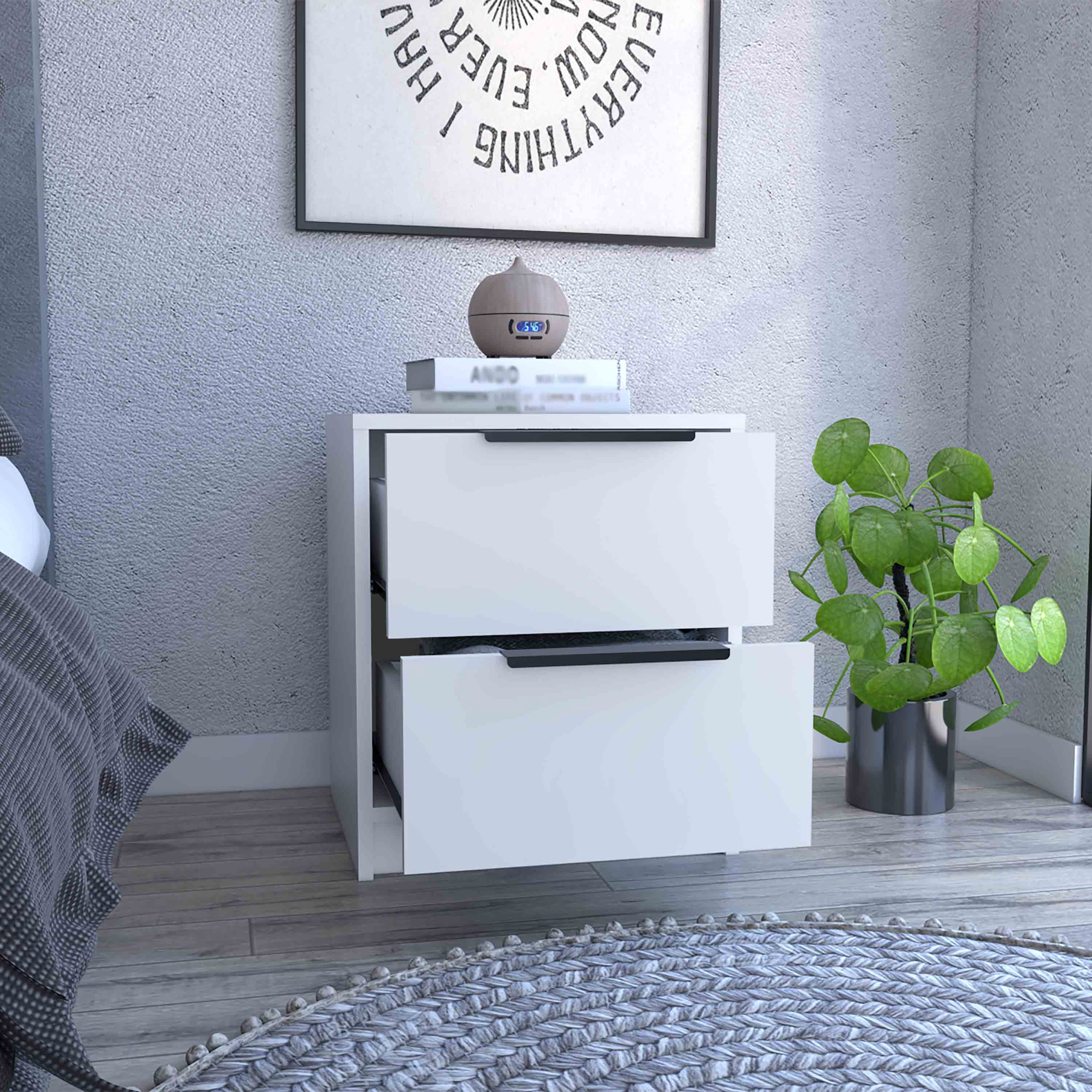 Kaia Nightstand, End Table, Side Table Two Drawers, Metal Handle
