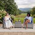 thumbnail image 3 of 3 Piece Wicker Patio Bistro Set with Cushions and Glass Table, All Weather PE Rattan Outdoor Conversation Chairs for Balcony Backyard Porch, Brown Gray Gradient Blue Beige, 3 of 8