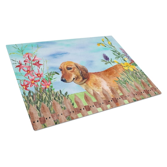 Dachshund Spring Glass Cutting Board Large