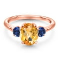 thumbnail image 3 of Gem Stone King 18K Rose Gold Plated Silver Yellow Citrine and Blue Created Sapphire Engagement Ring for Women | 2.15 Cttw | Oval Checkerboard 9X7MM | Gemstone November Birthstone | Size 7, 3 of 6