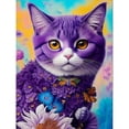 thumbnail image 1 of Full Diamond Mosaic Purple Flowers Cat Diamond Painting Cross Stitch Kits Animal Embroidery Square Round Drill Rhinestone S977, 1 of 5