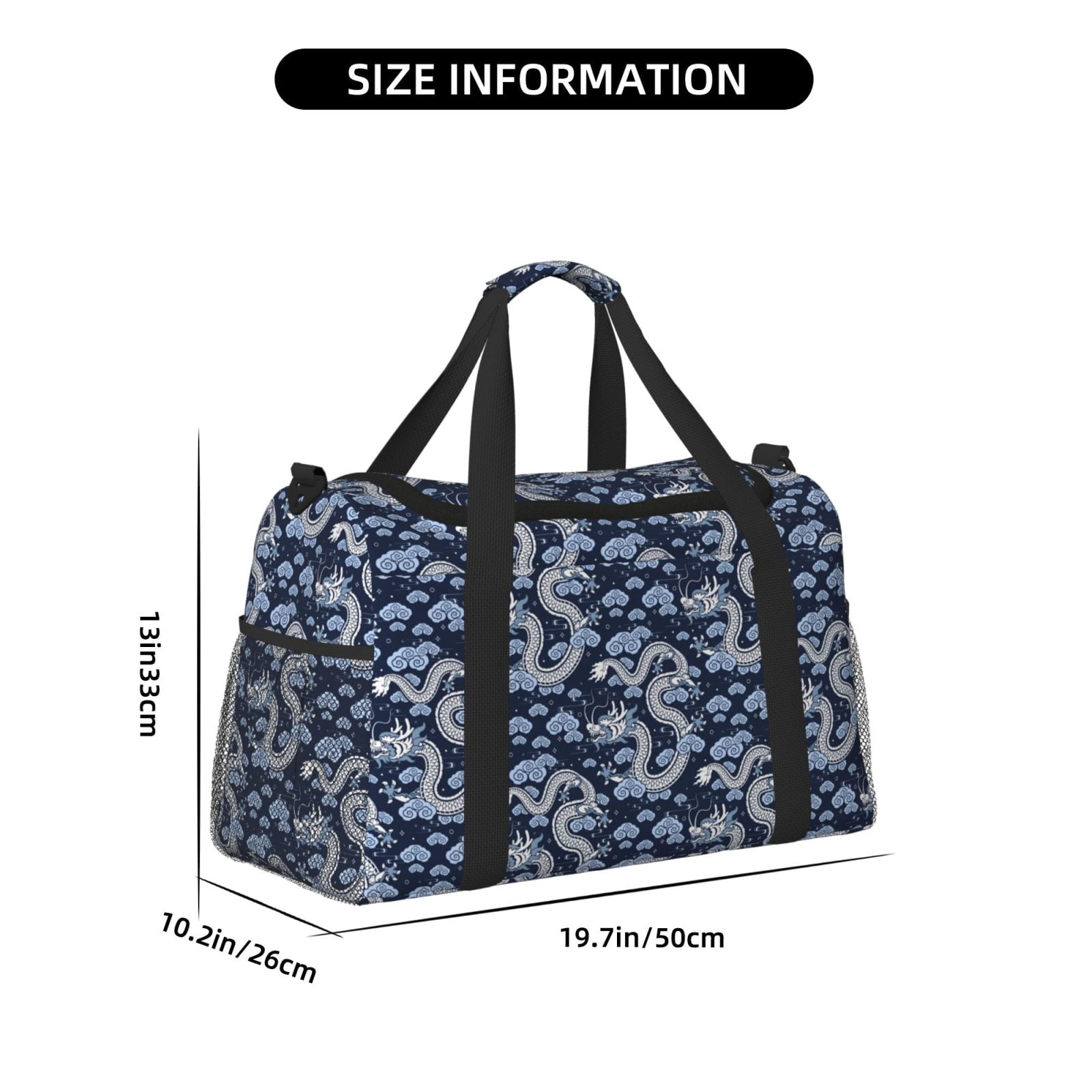 Fuzoiu Dragon Print Travel Duffle Bag,Carry On Tote Bags,Duffel Bag,Sport Gym Bag, Hospital Bag for Labor and Delivery, Overnight Bag,Luggage Bag