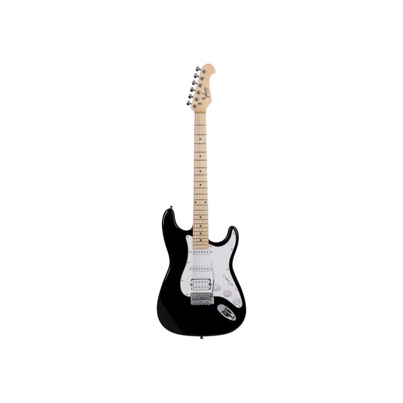 Indio by Monoprice Cali Classic HSS Guitare Électrique avec Sac de Concert - Corps Noir, Protège-Piquets Blanc, Touche en Érable