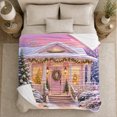 thumbnail image 5 of Pink Winter Cottage Scene Christmas Tree Gifts Festive, Festive Holiday Scene, Warm Flannel Blanket for Living Room and Family Room, Art Lovers Christmas Gift, Festive Home Decor, 5 of 9