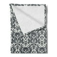 thumbnail image 2 of Gothic Soft Flannel Fleece Throw Blanket, Damask Inspired Ornamental Flourishes Abstract Floral Skull Motif Royal Foliage, Cozy Plush for Indoor and Outdoor Use, 60" x 80", Grey White, by Ambesonne, 2 of 5