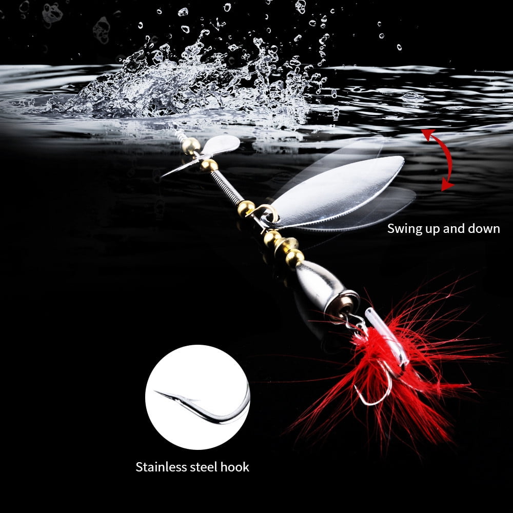 8CM Metal Fishing Sequins Spoon Baits Feather Fishhook Tackle 7G