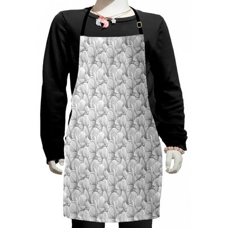 

Floral Kids Apron Monochrome Style Modern Composition with Hand-Drawn Magnolia Petals Boys Girls Apron Bib with Adjustable Ties for Cooking Baking Painting Charcoal Grey Pale Grey by Ambesonne