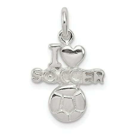 Sterling Silver Soccer Player Charm - Sterling Silver Polished I Love Soccer Charm