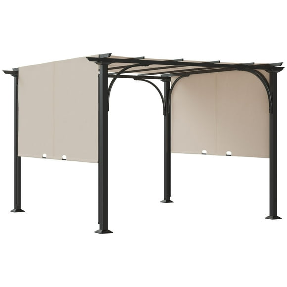 Outsunny 10' x 10' Outdoor Pergola Patio Gazebo Retractable Canopy, Beige