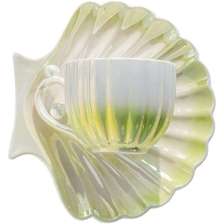 

PIKADINGNIS Gradient Color Porcelain Cup and Saucer Set 8 Oz Teacup Coffee Cup Shell Theme