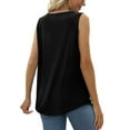 thumbnail image 4 of Summer Tank Tops for Women Loose Fit Pleated Tunics Scoop Neck Sleeveless Lace Tops Curved Hem Flowy Black S, 4 of 6