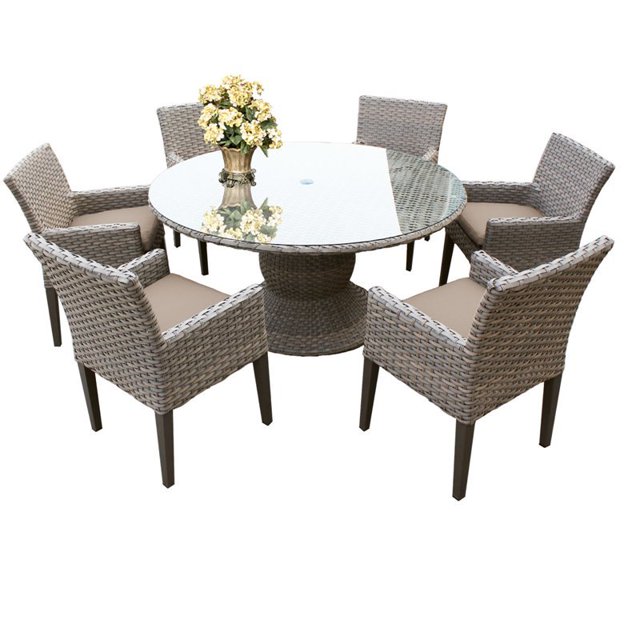 Florence 60" Table à Manger Patio Extérieur avec 6 Chaises avec des Bras en Blé