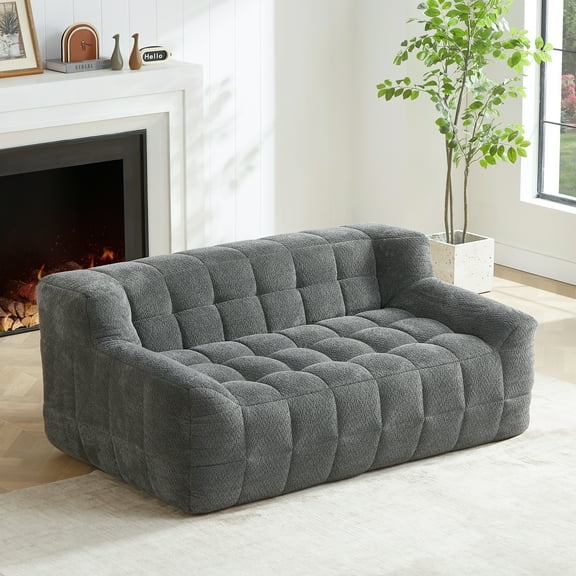 Jopath 65" Oversized Loveseat Sofa Deep Seat Corduroy Couch,Full Compression Sofa,No Assembly Required,Grey