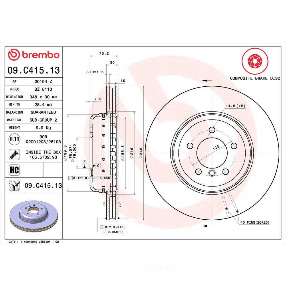 Brembo 09.C415.13 PRIME Disc Brake Rotor