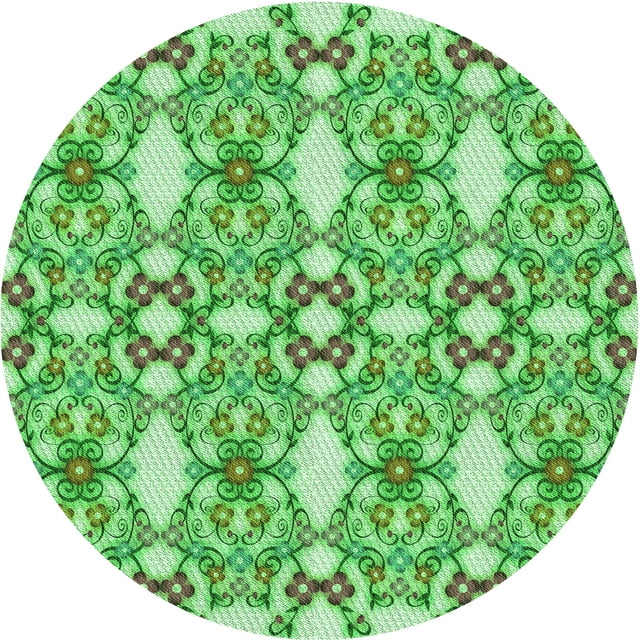 Ahgly Tapis Rond Lavable en Machine Intérieur Transitionnel Vert Lime Foncé, 8 Pieds Rond