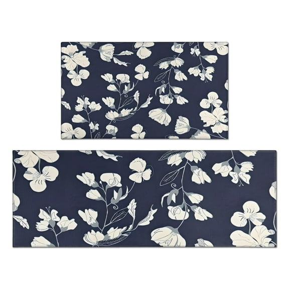 Pioneer Flower Floral Print Pattern Kitchen Rugs Sets Of 2,Anti Fatigue Kitchen Mat Rugs Non Slip Washable,Decorative Kitchen Floor Mats for Kitchen,Sink,Laundry,17"x30" 17"x47"