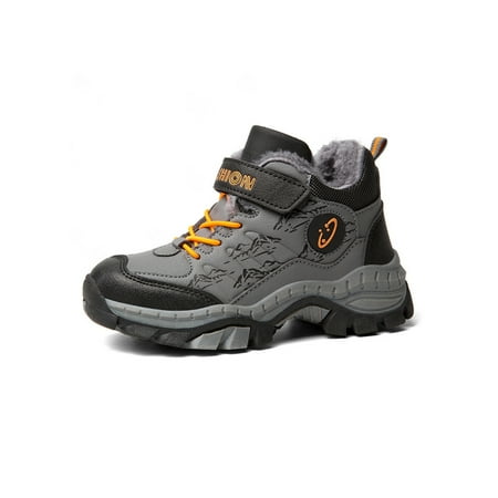 

Avamo Boy Winter Boot Color Block Hiking Bootie Low Calf Snow Boots School Warm Booties Walking Non-slip Plush Lined Shoe Gray 4.5Y