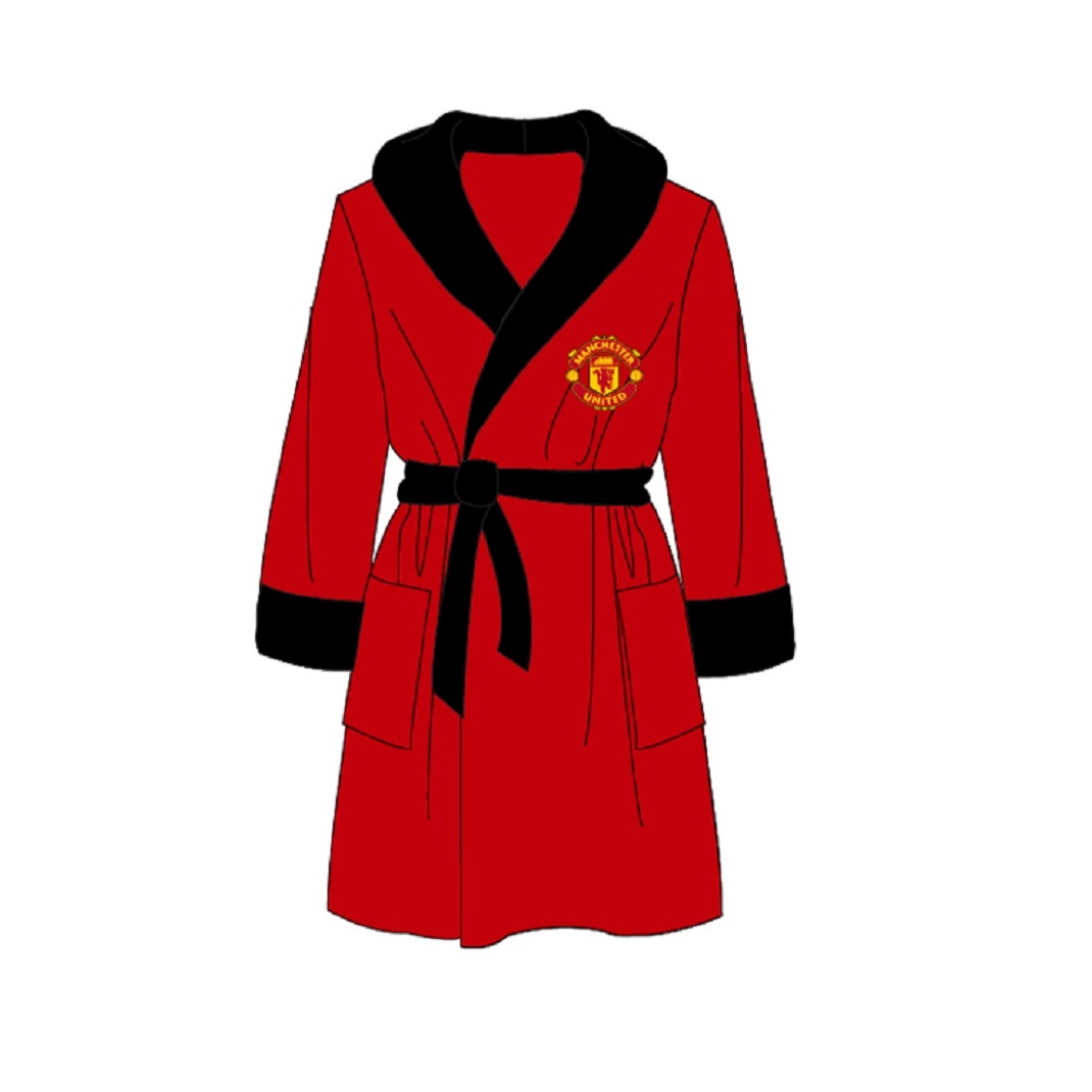 Mens Official Manchester United Football Dressing Gown Hooded Fleece ...