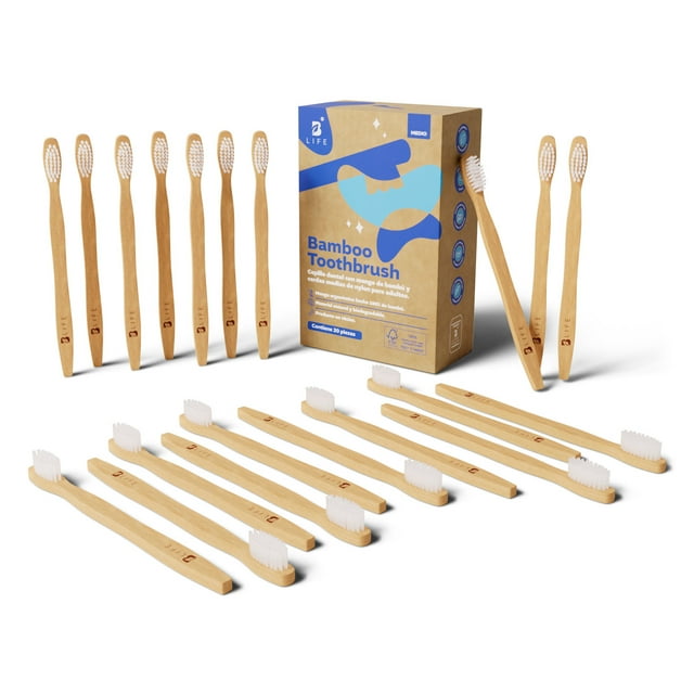 Cepillos Dentales de Bambú | Kit de 20 piezas | Cerdas Medias de Nylon sin BPA | B Life