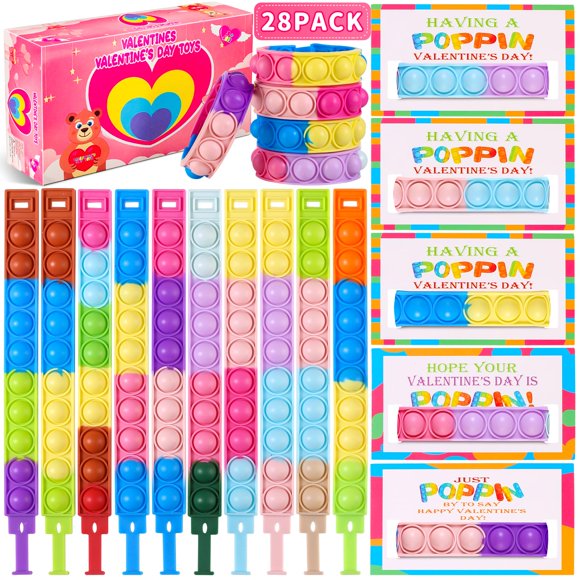 Regalos de San Valentín para niños con tarjetas Tusmeek y pulsera Pop Bubble Fidget