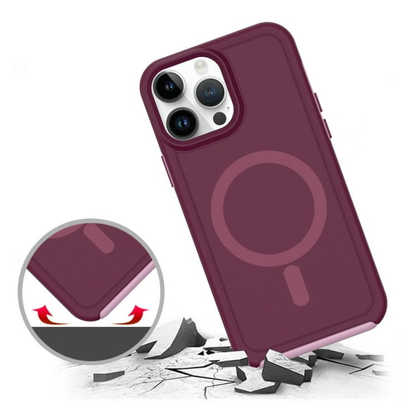 For iPhone 12 Pro Max 6.7 Magnetic Ring Circle Guard Fused Ultimate Hybrid Case - Burgundy
