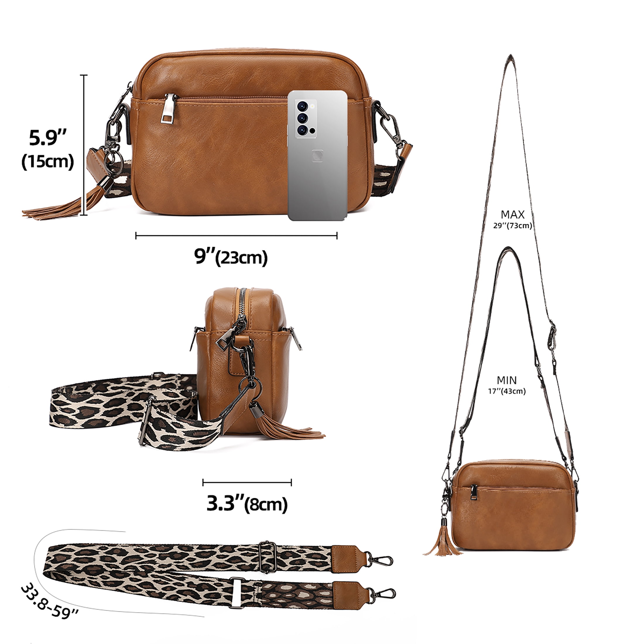KL928 Small Crossbody Bag for Women Soft FAUX Leather Cell Phone Purse Wallet Purse with Wide Strap(Yellowish Brown)
