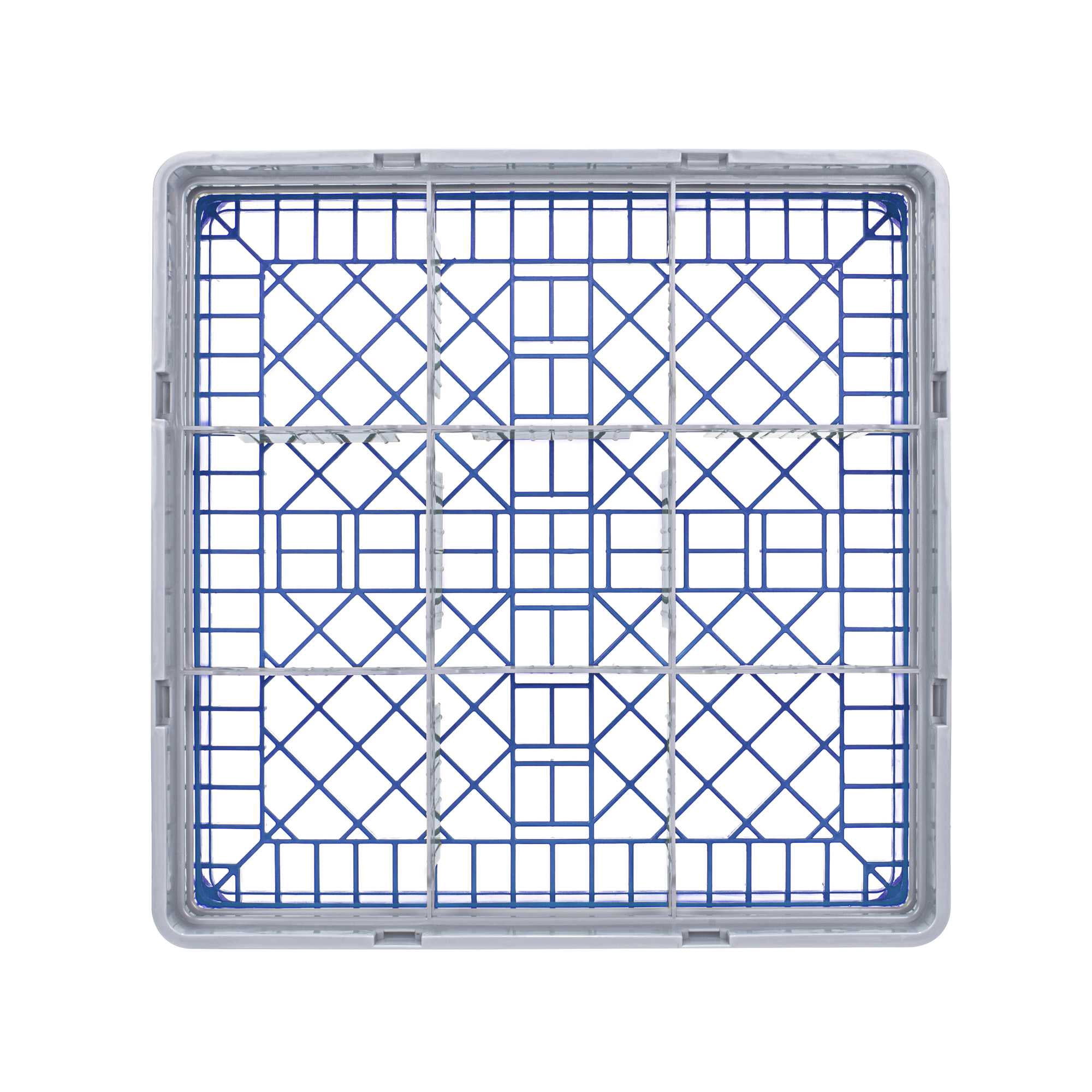 Clean Tek Professional Blue Glass Rack - 9 Compartments, 1 Full Drop and 1 Half Drop Extender - 19 3/4" x 19 3/4" x 7 1/4" - 1 count box