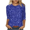 thumbnail image 2 of Hxlamzoo Women's Sequin Top Round Neck 3/4 Sleeves Sparkly Casual Party Blouse S-2XL, 2 of 5