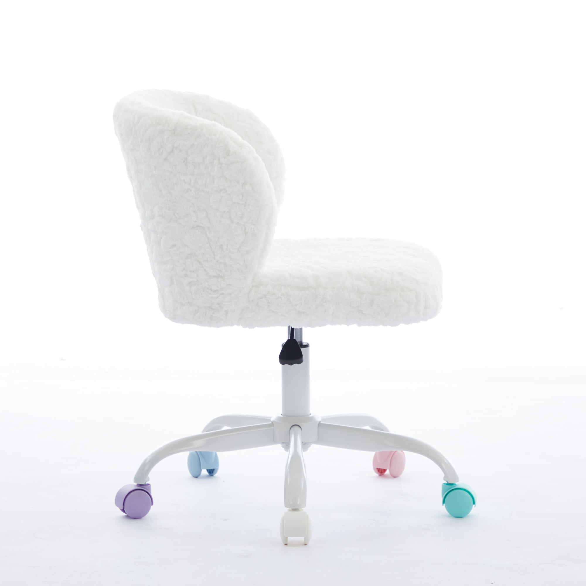 Furniture Office Chair, Artificial Rabbit Hair Home Chair with Metal Base, Adjustable Desk Chair Swivel Office Chair, Vanity Chair (Ivory)