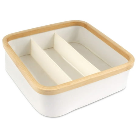 

BambooMN Dresser Drawer Organizer Bamboo - 3 Cells – White