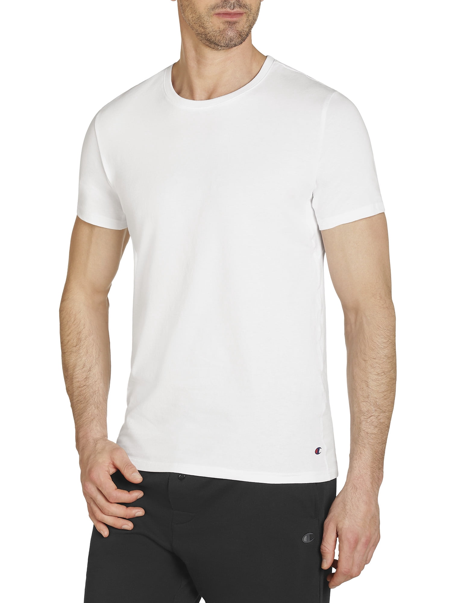 Champion Men’s Crew Tee – 3 Pack Cotton Flex, Stretch Undershirts with Breathable Mesh Insert, Sizes S–2XL