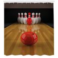 thumbnail image 3 of Ambesonne Bowling Party Shower Curtain, Red Skittle Ball, 69"Wx75"L, Pale Brown Red White, 3 of 3