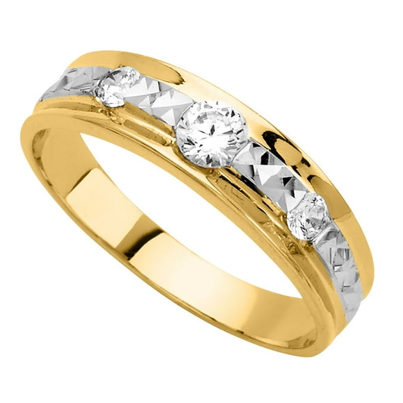 Dimaya Fine Jewelry Bande de Mariage pour Hommes en Or Bicolore Zircon Cubique