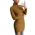 thumbnail image 4 of Ikevan Women Solid Long Sleeve Sweater Dress Tight Turtleneck Pullover Dress Khaki 4(S), 4 of 6