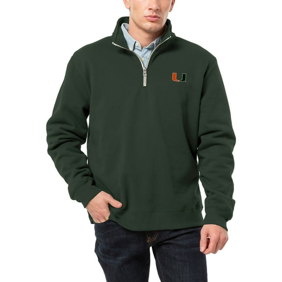 Men's League Collegiate Wear Green Miami Hurricanes Essentials 2.0 Fleece Quarter-Zip Jacket