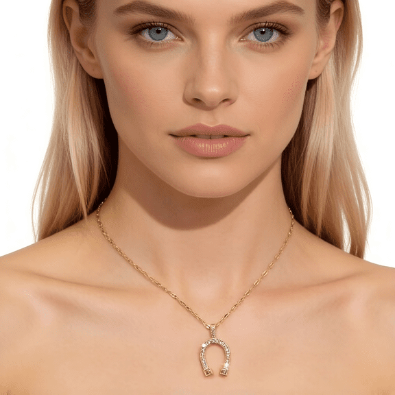 YMCSTONEMA Horseshoe Pendant Crystal, Necklace, Surgical Stainless Steel, 18 Inch
