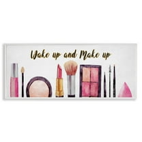Stupell Industries Wake Up Make Up Watercolor Pink Grey Fashion Word Design White Framed Art Print Wall Art, 10x24, by Ziwei Li