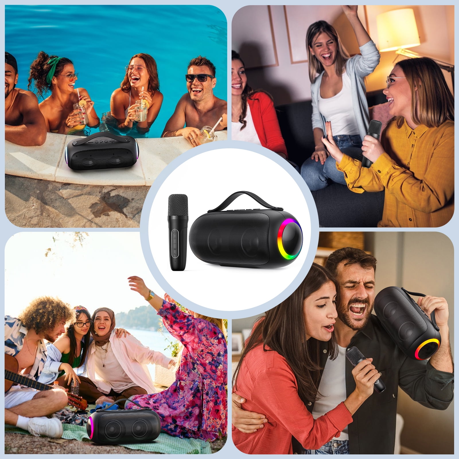 FanFun Portable Karaoke Machine, Bluetooth Speaker with Karaoke Microphone and Party Lights for Kids Gifts