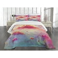 thumbnail image 3 of Ambesonne Coral Quilted Bedspread Set 3 Pcs, Vibrant Clouds Scenic, King Size, Coral Purple Pale Blue, 3 of 5