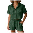 thumbnail image 3 of QGJZVUNL 2 Piece Sets for Women Summer Casual Short Sleeve Button Tops Elastic Waist Shorts Lounge Set Size L, 3 of 6