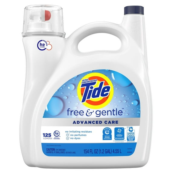 Tide Advanced Care Liquid Laundry Detergent, Free & Gentle, 125 Loads, 154 Fl Oz