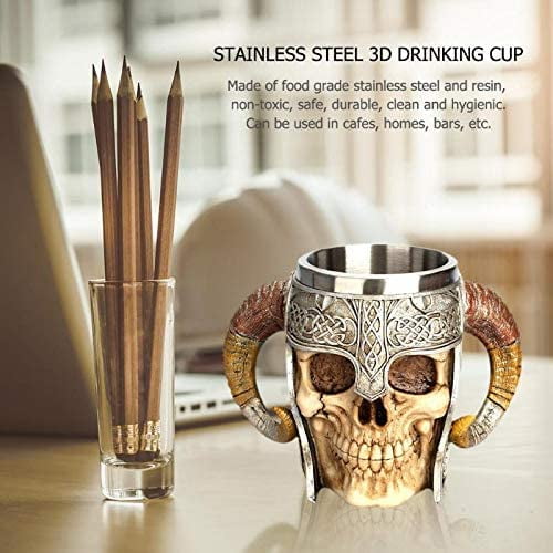 Viking Stainless Steel Coffee Skull Mugs Bone Hand Beer Tankard Wine Goblet 