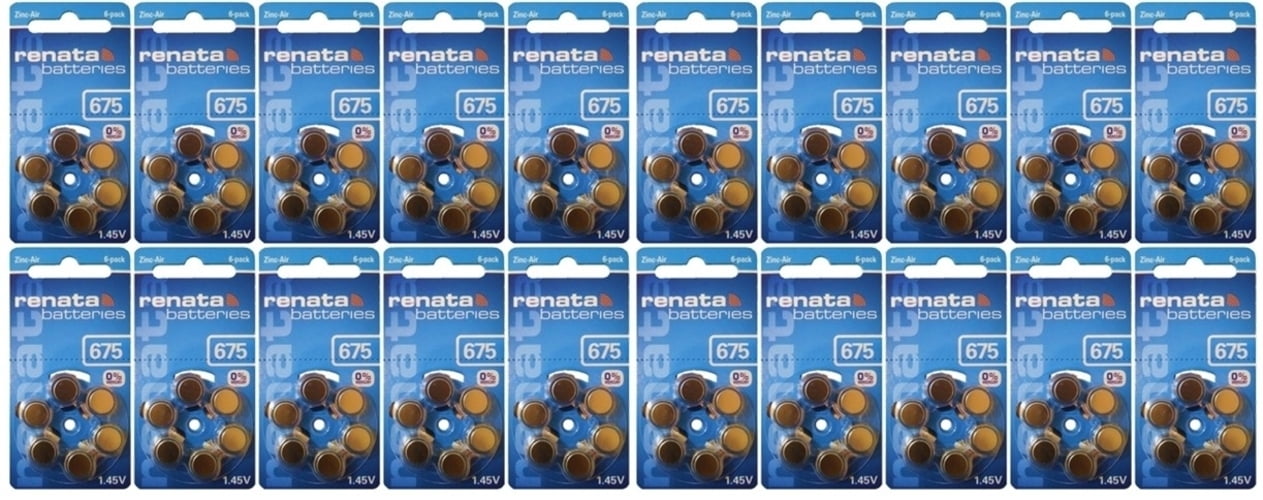 Renata Size 675 0% Mercury Hearing Aid Batteries with Blue Tab Pack of 120
