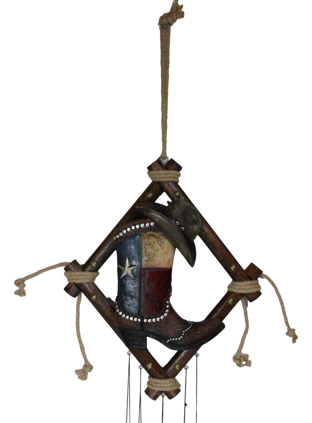 Rustic Western Texas Cowboy Boot And Hat Faux Leather Decorative Wind Chime