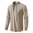 thumbnail image 4 of Men's Renaissance Shirt Pirate Medieval Viking V-Neck top Cotton Linen Long Sleeved Halloween Costume, 4 of 6