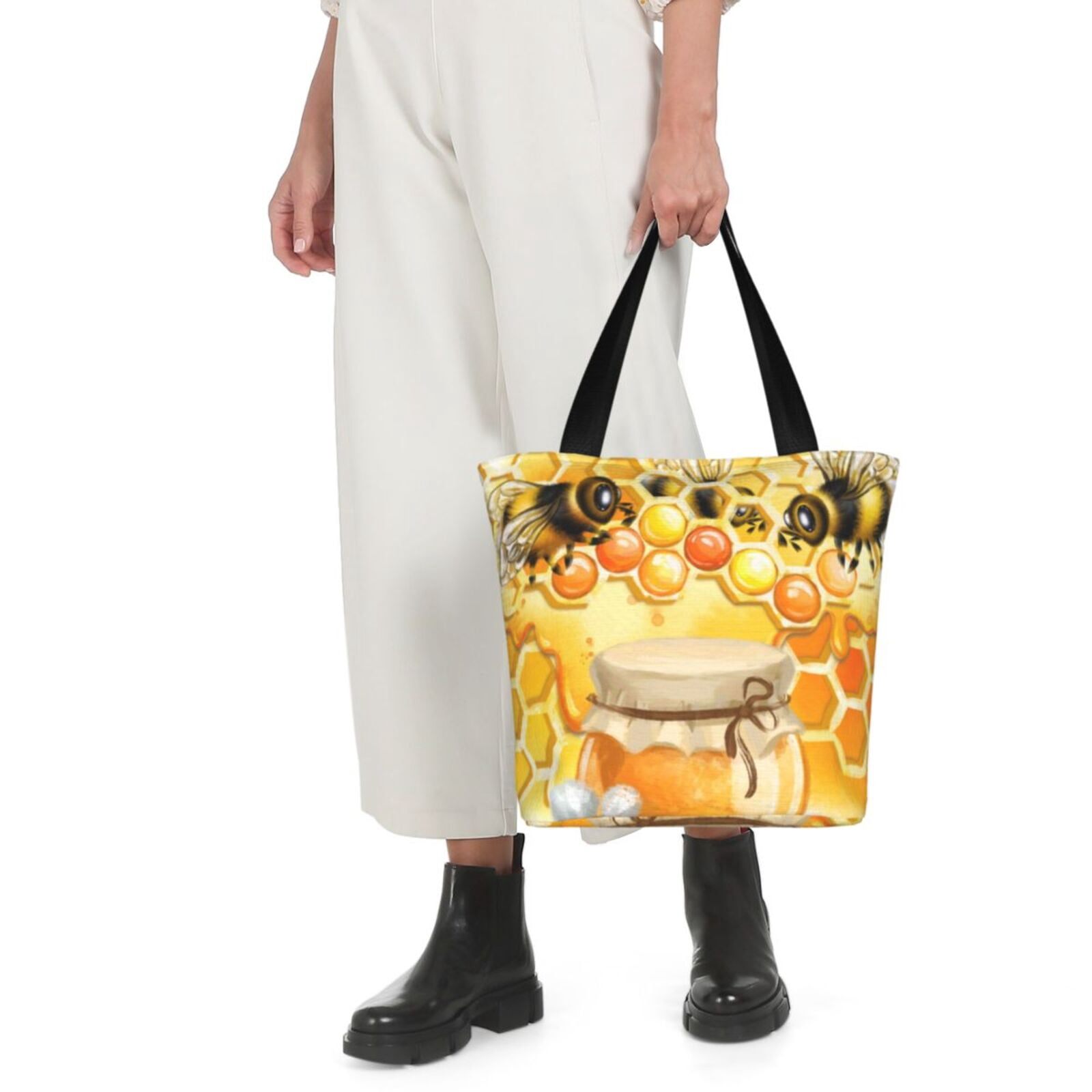 Ratiio Honey Bee Print Shoulder Bag for Women, Polyester Crossbody Purse Lightweight Handbag for Daily Travel and Casual Use