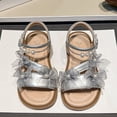 thumbnail image 4 of Eltusu Girls Sandals with Strap, Open Toe No Slip Soft Sole Princess Summer Sandals Silver Size 13(Little Kids), 4 of 7