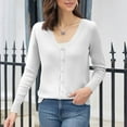 thumbnail image 5 of Resicozy Womens Sweaters Cardigan Dressy Button Down Cardigans Sweater Lightweight Long Sleeve Crewneck Knit Solid Color Tops White 2XL, 5 of 5